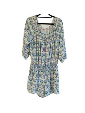 TORY BURCH Romper XL 100% Silk Mosaic Provence Pompeii Tassel